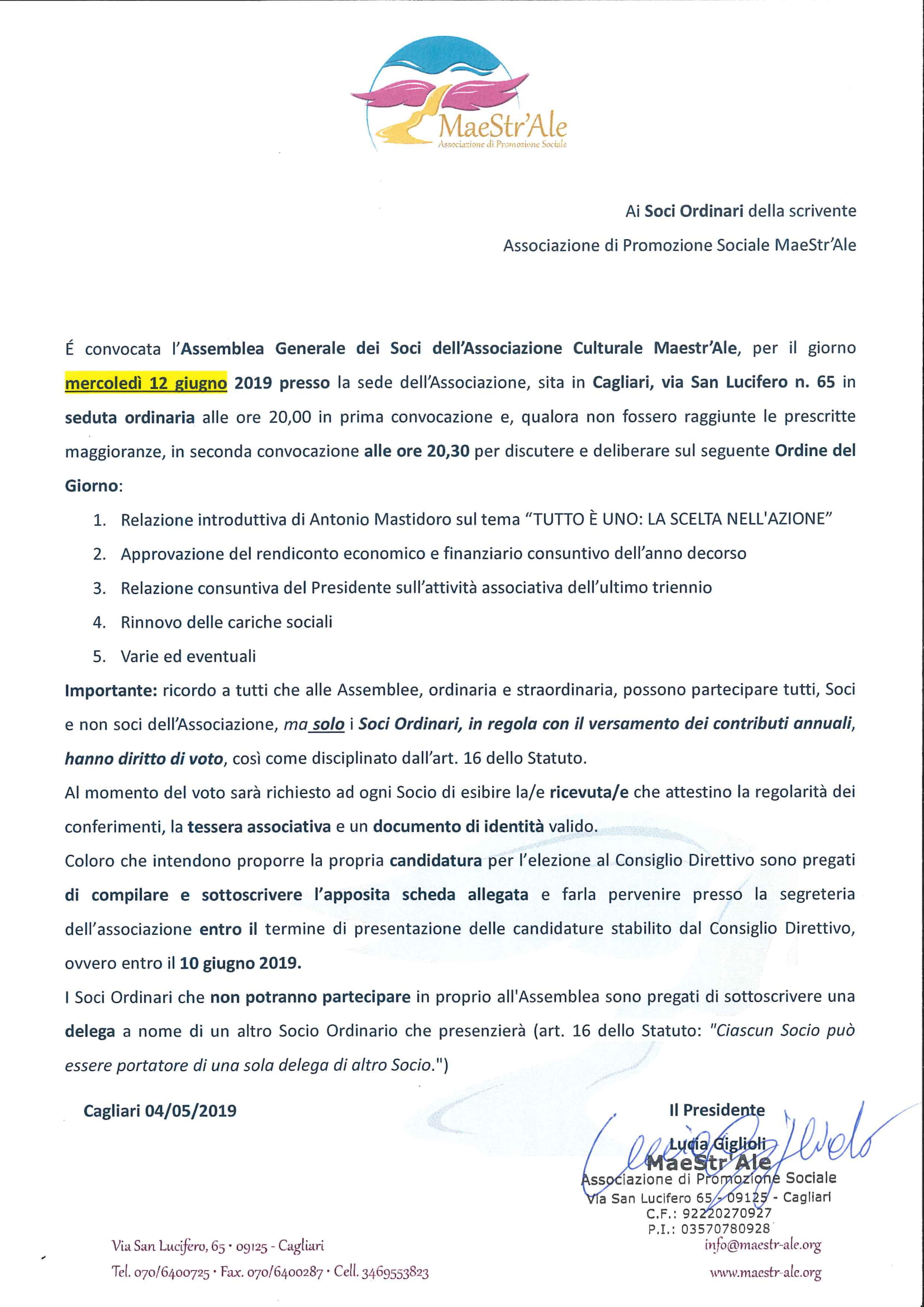 Convocazione Assemblea 12 giu 19