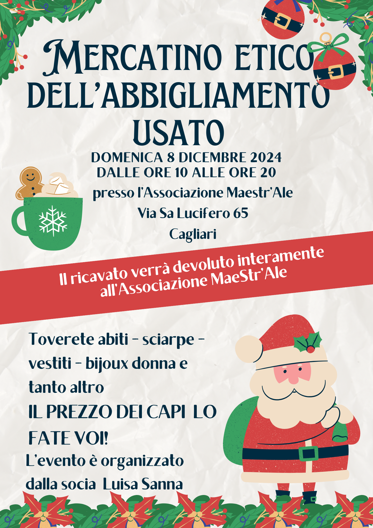 locandina MaeStr'Ale mercatino MERCATINO ETICO - ABBIGLIAMENTO USATO - Domenica 8 dicembre dalle ore 10:00 alle ore 20:00
